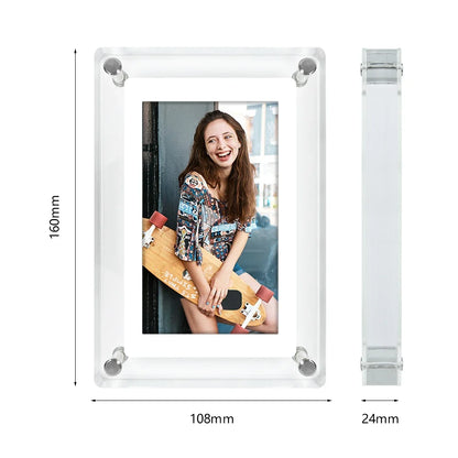 ClearFrame Acrylic Digital Photo Frame — Portable IPS Display with Built-in Battery