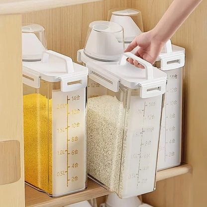 2.5L Airtight Grain Storage Canister with Measuring Cup – Keeps Rice, Cereal & Flour Fresh and Easy to Measure
