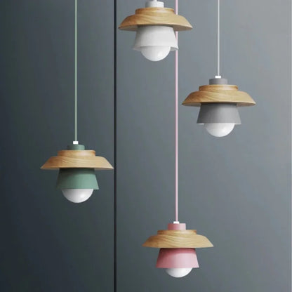 Nordic Wood Pendant Light – Playful Colourful Macaron Design