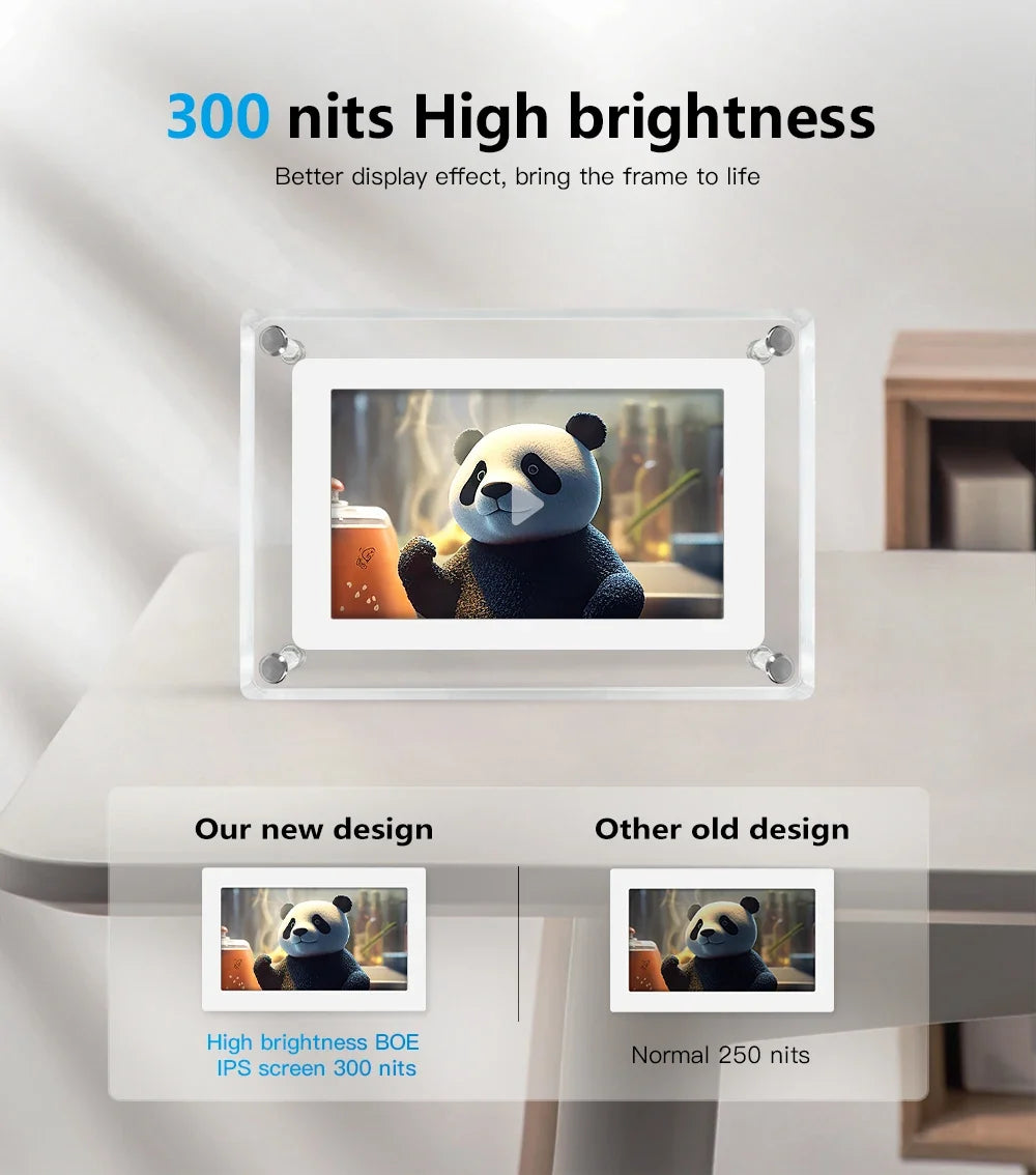 ClearFrame Acrylic Digital Photo Frame — Portable IPS Display with Built-in Battery