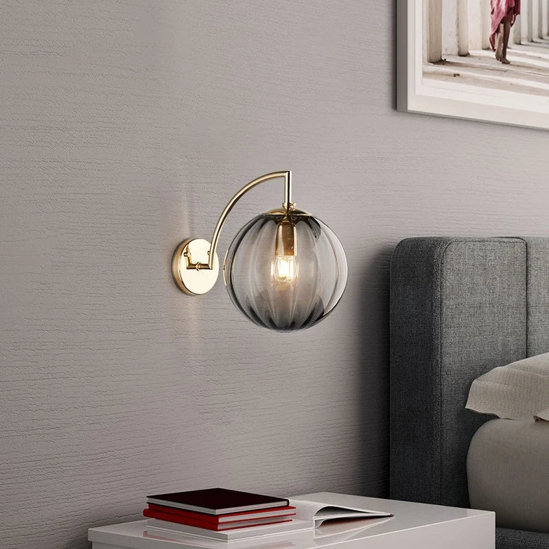 Modern Glass Ball Wall Lamp with Brass Finish and Tinted Glass