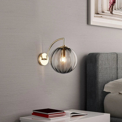 Modern Glass Ball Wall Lamp with Brass Finish and Tinted Glass