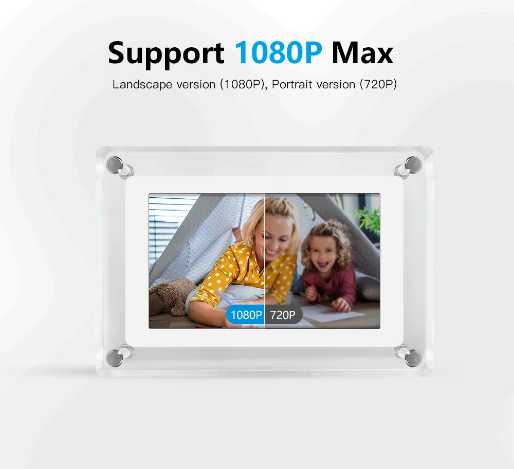 ClearFrame Acrylic Digital Photo Frame — Portable IPS Display with Built-in Battery