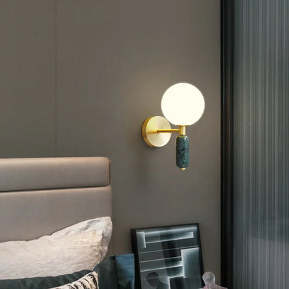 Gold-Finish Marble & Glass Wall Lamp - Modern Sconce