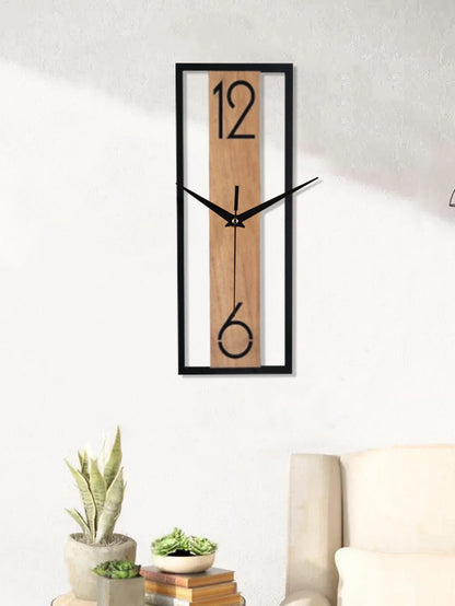 Sleek Modern Rectangular Wall Clock with a Slim Wood-Grain Frame