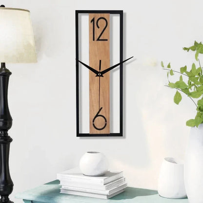 Sleek Modern Rectangular Wall Clock with a Slim Wood-Grain Frame