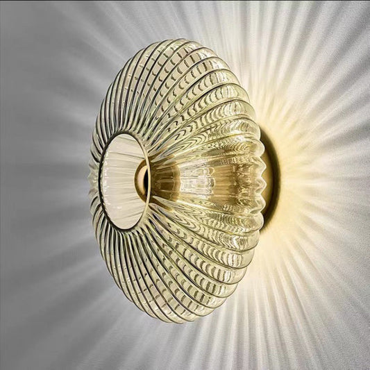 Nordic Vintage Glass Wall Sconce – Striped Round Disc Light for Timeless Ambient Glow