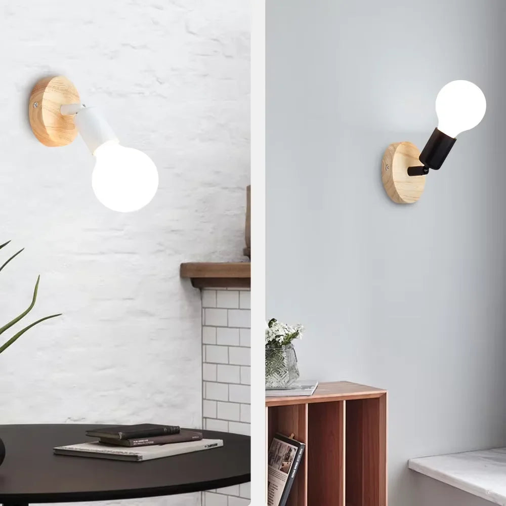 Vintage-Style Wall Lamp - Adjustable Wooden & Metal Sconce