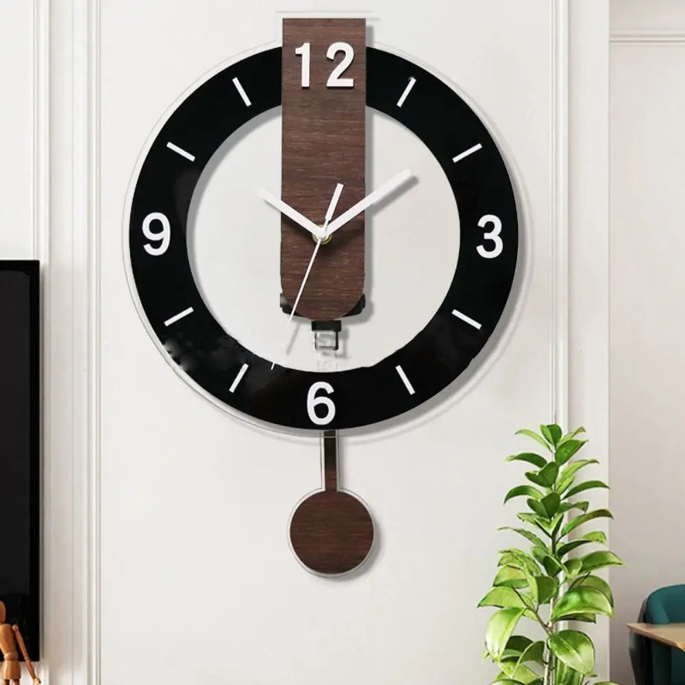 Elegant Minimalist Pendulum Wall Clock — Contemporary Acrylic & Wood Design