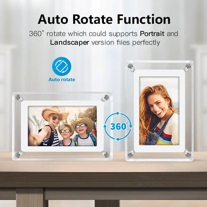 ClearFrame Acrylic Digital Photo Frame — Portable IPS Display with Built-in Battery