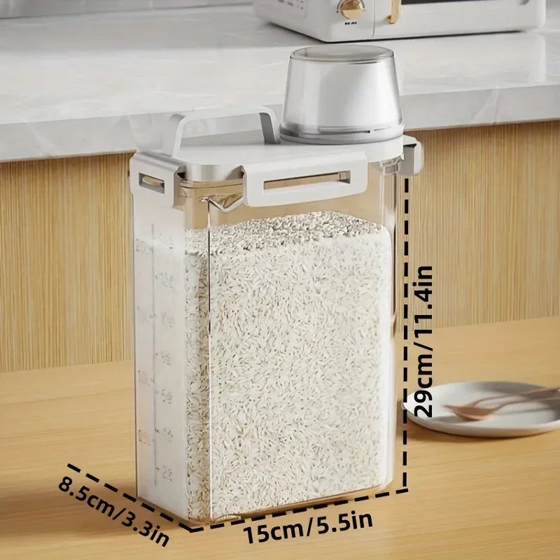 2.5L Airtight Grain Storage Canister with Measuring Cup – Keeps Rice, Cereal & Flour Fresh and Easy to Measure