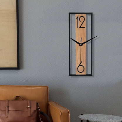 Sleek Modern Rectangular Wall Clock with a Slim Wood-Grain Frame