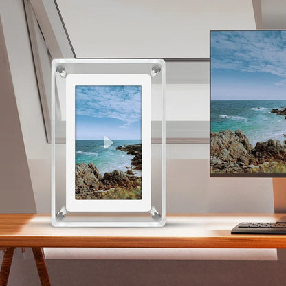 ClearFrame Acrylic Digital Photo Frame — Portable IPS Display with Built-in Battery