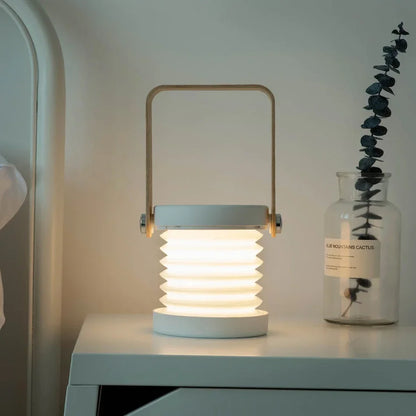 Innovative Wooden-Handle Portable Lantern - Folding, Rechargeable Table Lamp