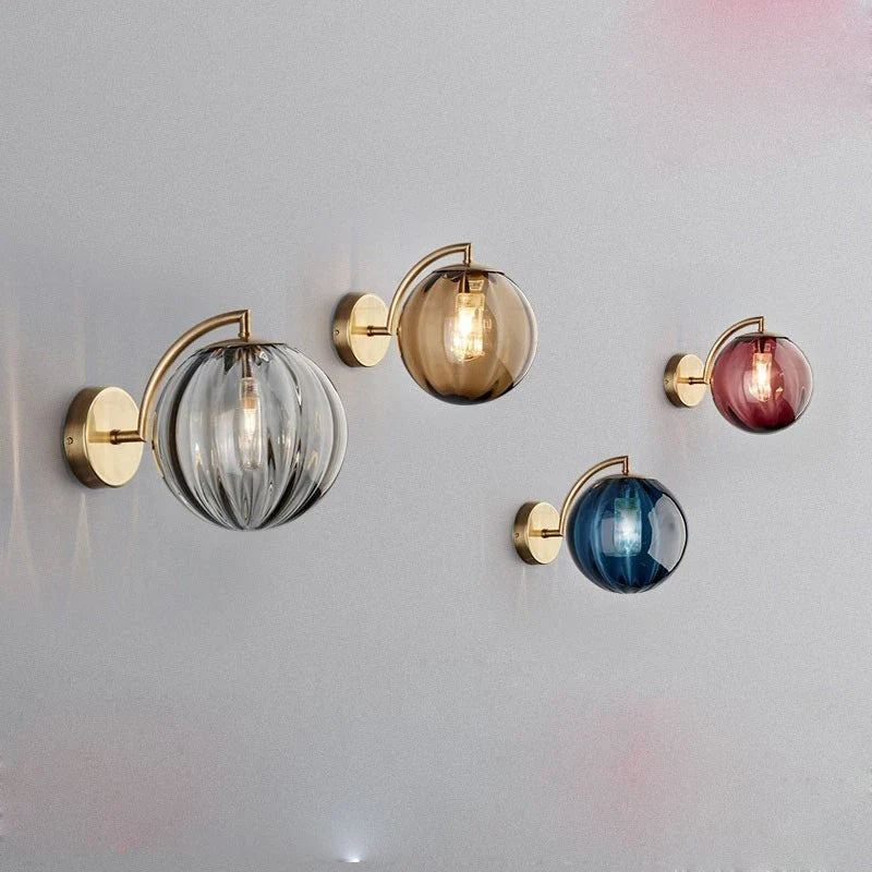 Modern Glass Ball Wall Lamp with Brass Finish and Tinted Glass