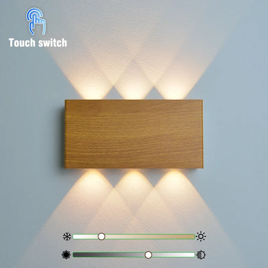 LumiBlock Wireless Rechargeable Wall Lamp — Minimalist Wood-Grain Design for Cozy, Modern Ambience