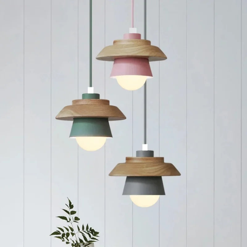 Nordic Wood Pendant Light – Playful Colourful Macaron Design