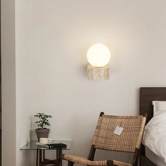 Travertine Stone Wall Lamp | Sleek Modern Japanese-Style LED Sconce