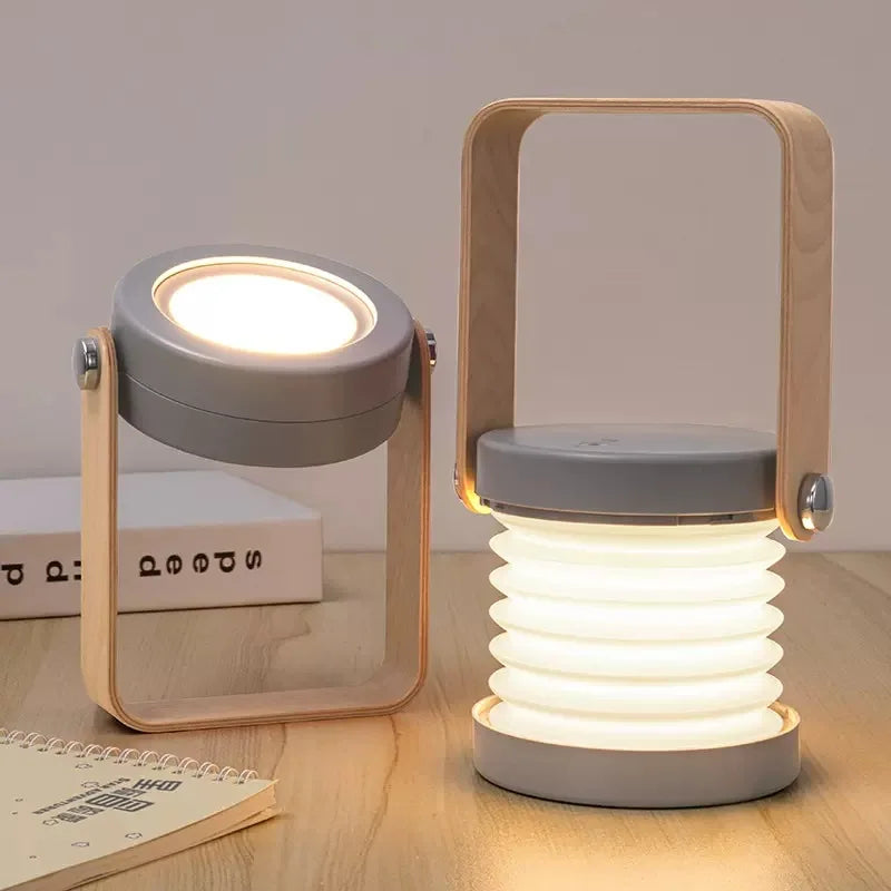 Innovative Wooden-Handle Portable Lantern - Folding, Rechargeable Table Lamp