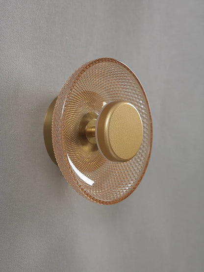 Modern Coloured Glass Wall Lamp with Textured LED Disc Light – Sleek, Ambient Lighting
