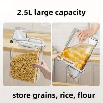 2.5L Airtight Grain Storage Canister with Measuring Cup – Keeps Rice, Cereal & Flour Fresh and Easy to Measure