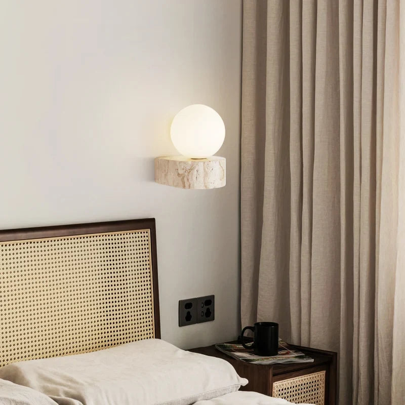 Travertine Stone Wall Lamp | Sleek Modern Japanese-Style LED Sconce