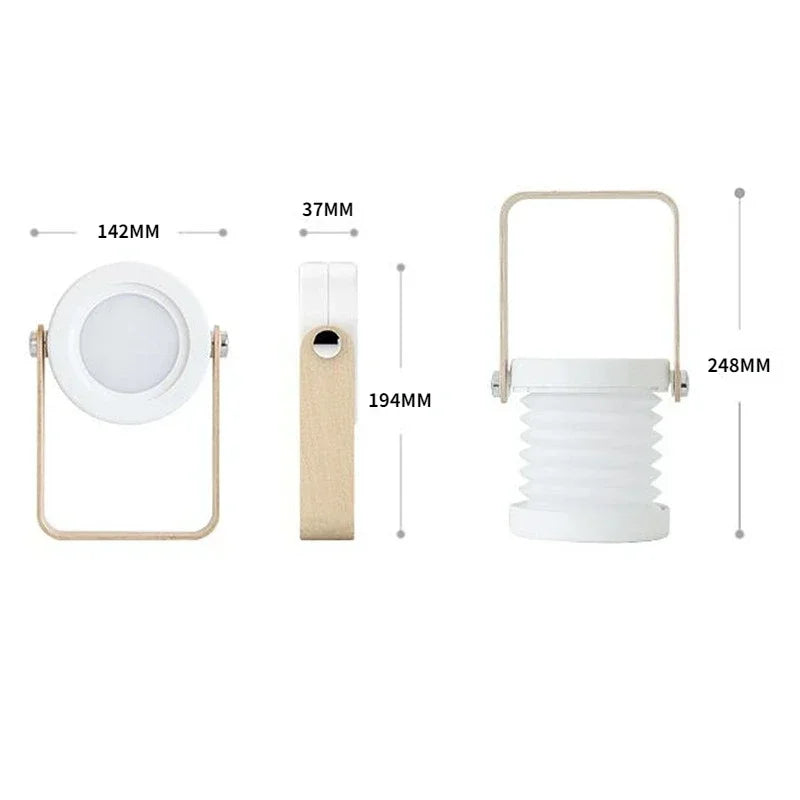 Innovative Wooden-Handle Portable Lantern - Folding, Rechargeable Table Lamp
