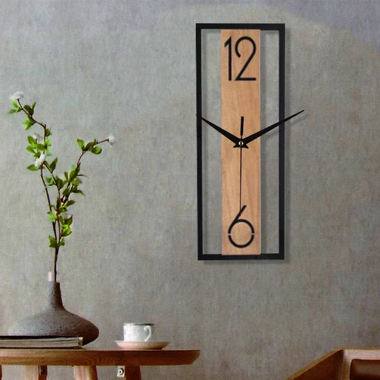 Sleek Modern Rectangular Wall Clock with a Slim Wood-Grain Frame