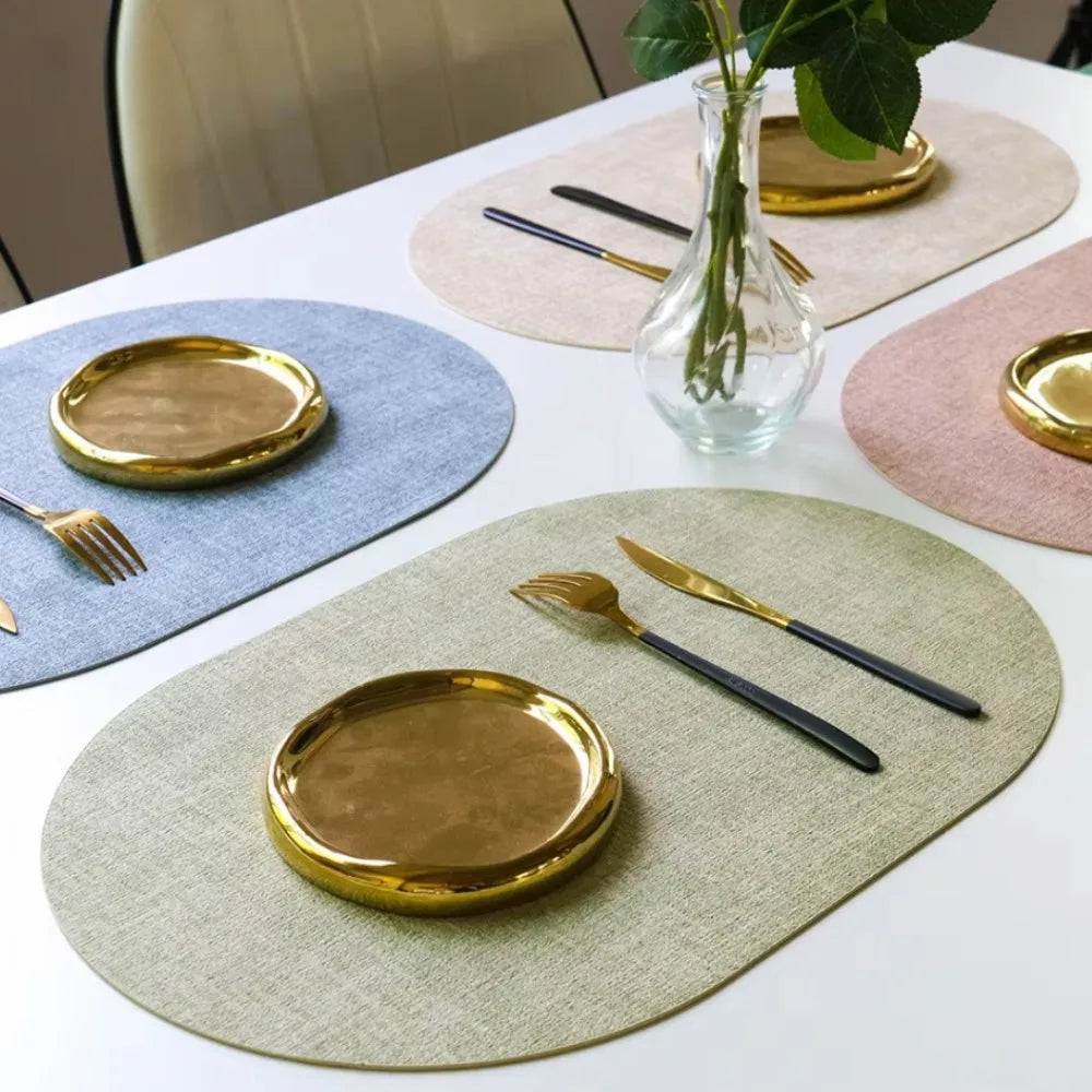 LinoMat Oval Faux Leather Placemats — Heat-Resistant & Non-Slip for Elegant Table Protection