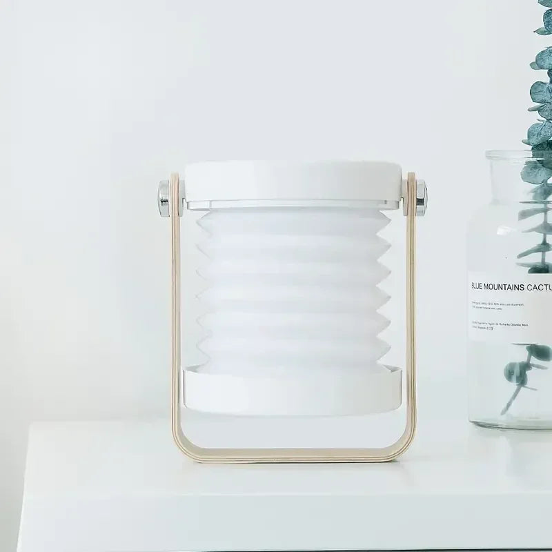 Innovative Wooden-Handle Portable Lantern - Folding, Rechargeable Table Lamp