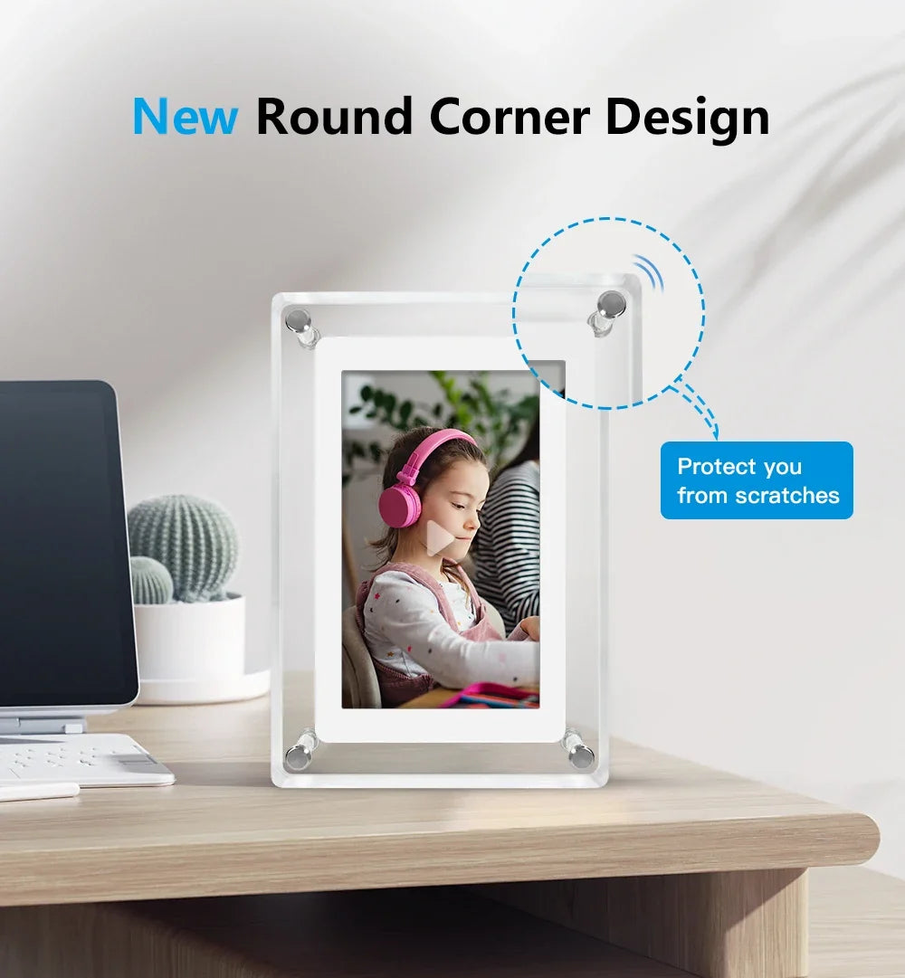 ClearFrame Acrylic Digital Photo Frame — Portable IPS Display with Built-in Battery