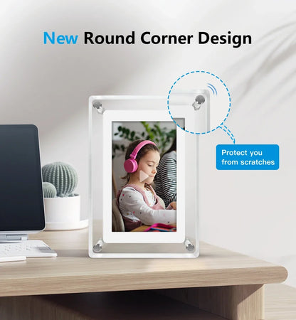 ClearFrame Acrylic Digital Photo Frame — Portable IPS Display with Built-in Battery