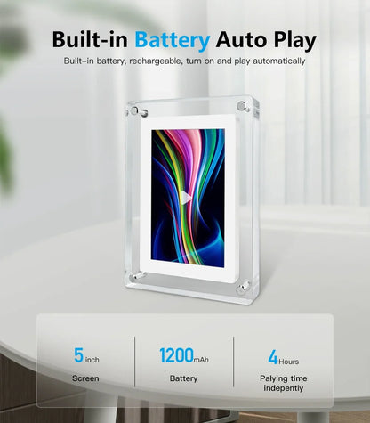 ClearFrame Acrylic Digital Photo Frame — Portable IPS Display with Built-in Battery