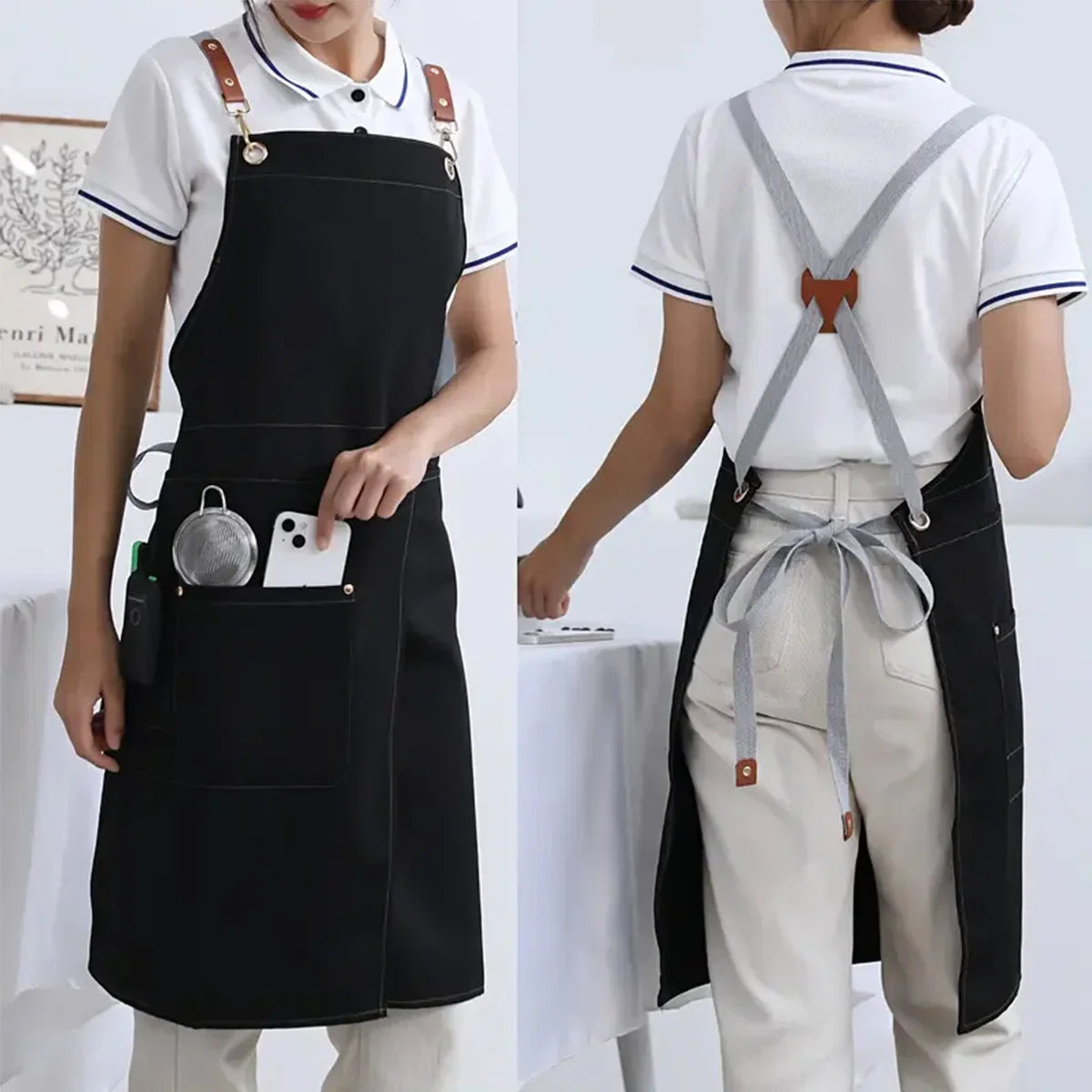 WorkEase Waterproof Canvas Apron with Split-Skirt Design and Handy Pockets
