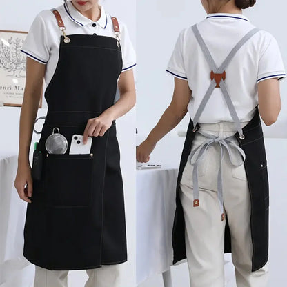 WorkEase Waterproof Canvas Apron with Split-Skirt Design and Handy Pockets