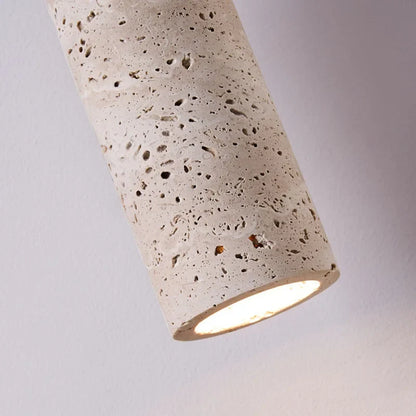 Wabi-Sabi Travertine & Wood Pendant Light — Subtle Japanese Minimalist Bedside Lighting
