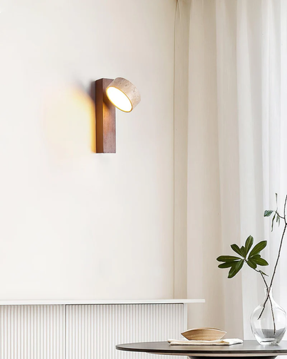 Travertine Wall Lamp | Modern Stone & Wood Sconce for Elegant Lighting