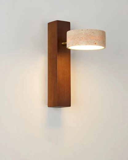 Travertine Wall Lamp | Modern Stone & Wood Sconce for Elegant Lighting