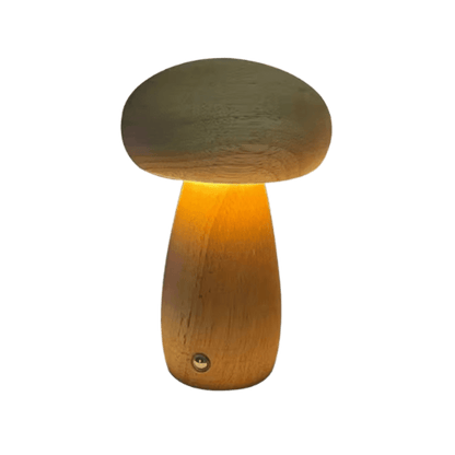 Charming Portobello Mushroom Lamp with Natural Wood Finish — Rechargeable Night Light