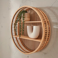 Round Bamboo Wall Shelf - Handmade Boho Floating Organizer for Stylish Storage