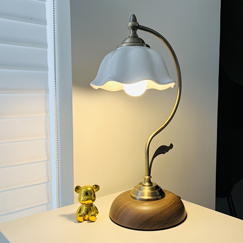 Vintage Gooseneck Table Lamp in Antique Brass with USB Bedside Light