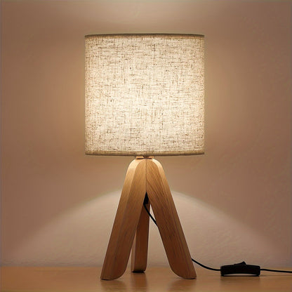 Nordic-Style Wooden Tripod Table Lamp with Fabric Shade