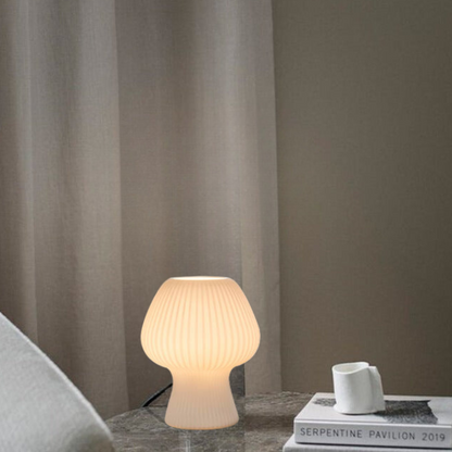 Vintage Bedside Table Lamp with Ribbed Glass Mushroom Shade