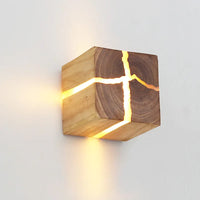 WoodAura Wall Light — Hand-Carved Solid Wood with Resin Inlay Design