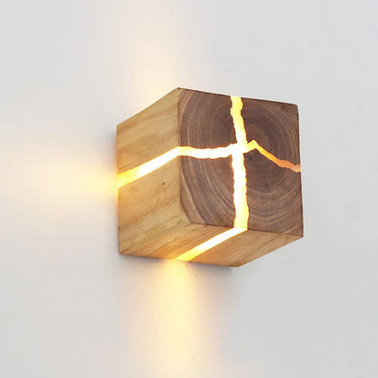 WoodAura Wall Light — Hand-Carved Solid Wood with Resin Inlay Design