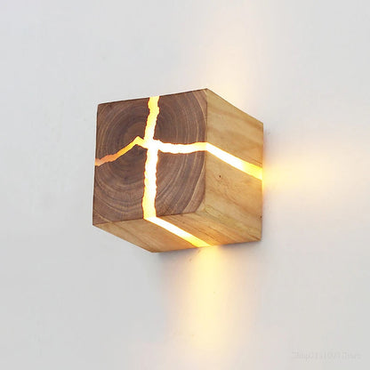 WoodAura Wall Light — Hand-Carved Solid Wood with Resin Inlay Design