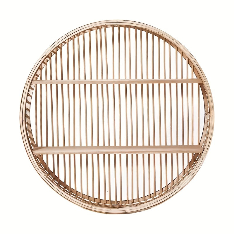 Round Bamboo Wall Shelf - Handmade Boho Floating Organizer for Stylish Storage