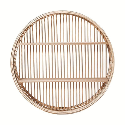 Round Bamboo Wall Shelf - Handmade Boho Floating Organizer for Stylish Storage