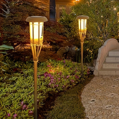 2-Pack Solar Bamboo Flame Lights – 12-LED Outdoor Garden Lanterns for a Cozy, Flickering Glow