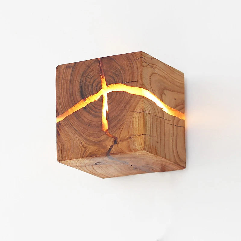 WoodAura Wall Light — Hand-Carved Solid Wood with Resin Inlay Design